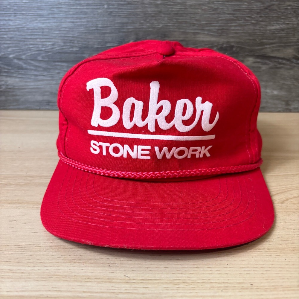 Vintage‎ Baker Stone Work Hat Cap Snap Back Black Red Outdoors 90s
